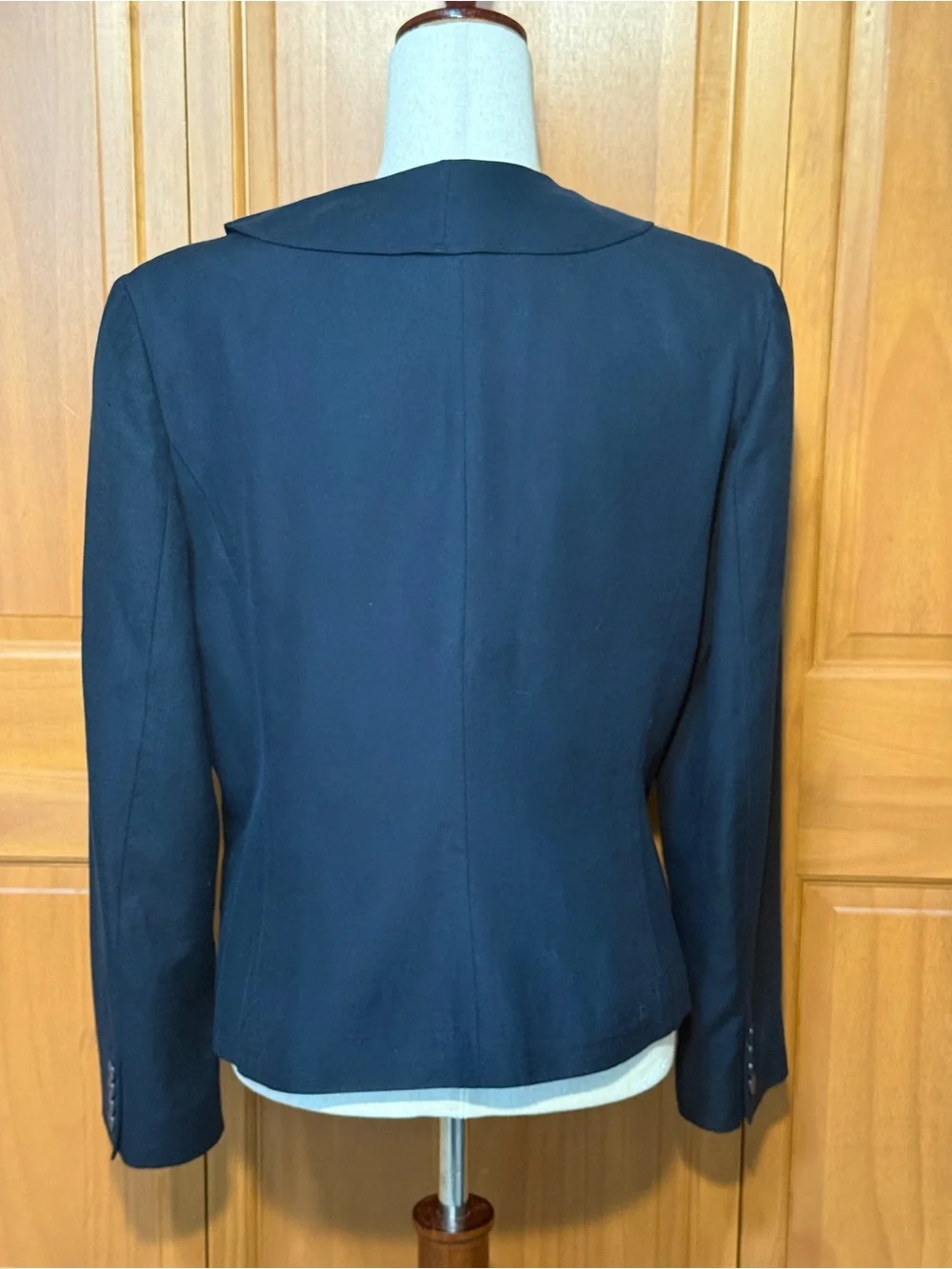 Vintage Ralph Lauren Chaps Silk Cotton Navy Ruffle-Trim Single-Button Jacket